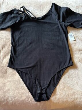 Torrid Black women’s Lace-Up Shoulder One-Piece Bodysuit